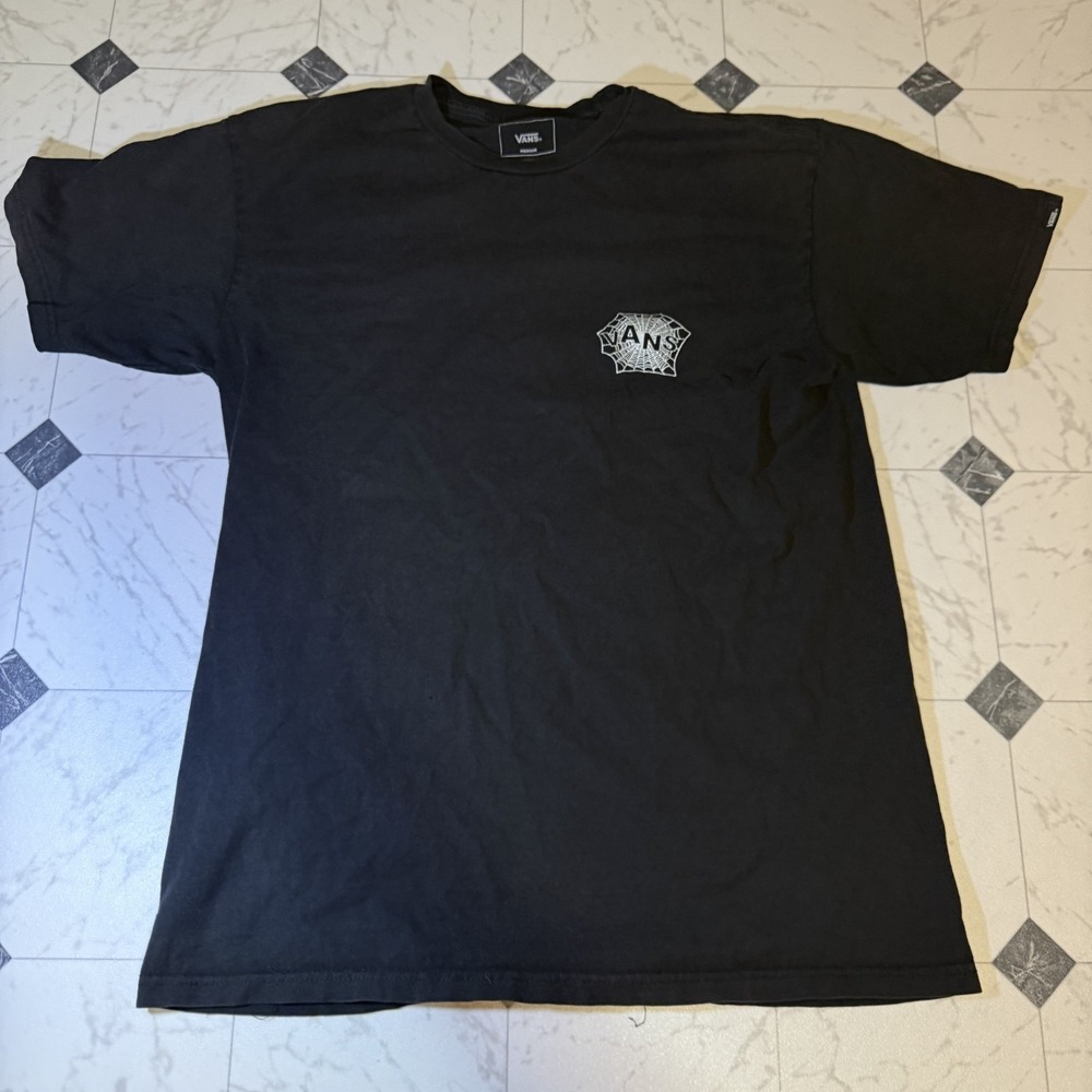 Vans Spider Web Graphic T Shirt Mens Medium Black Palm Tree Back Print